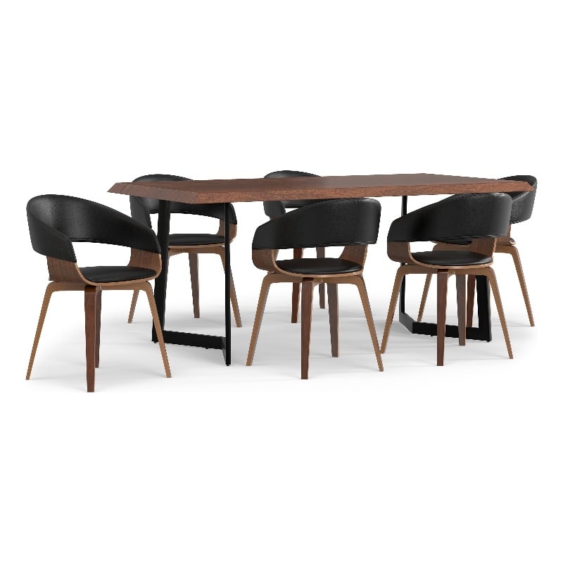 Lowell/Watkins 7 Pc Dining Set with 6 Dining Chairs in Black Vegan Faux Leather