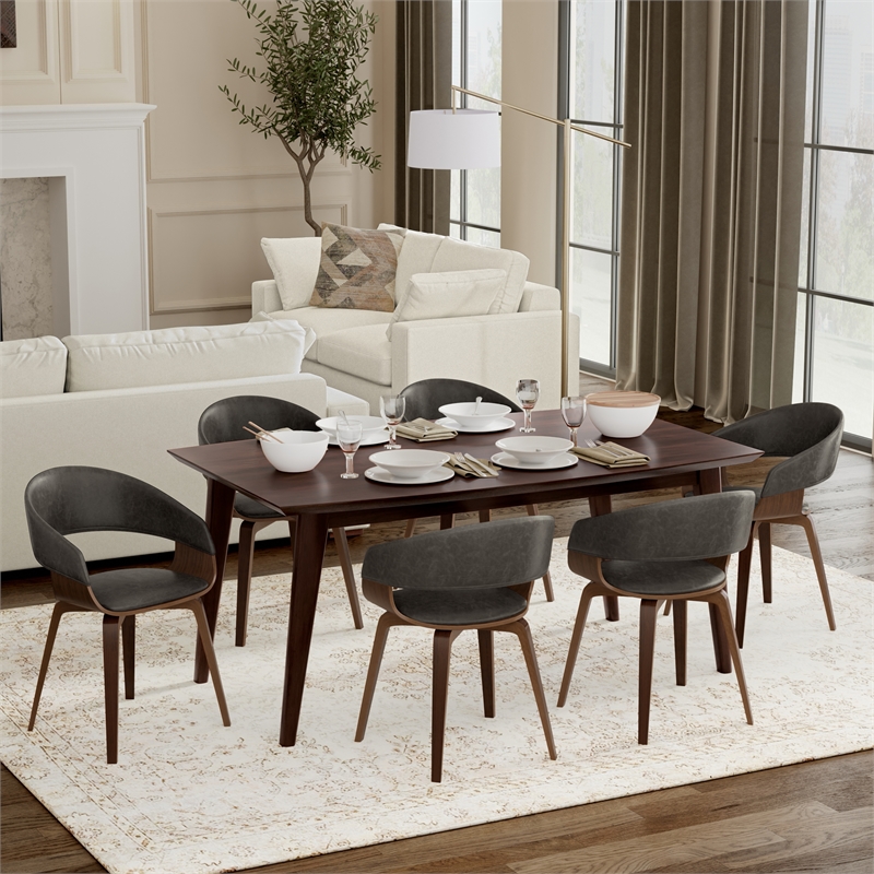 Lowell/Draper 7 Pc Dining Set with 6 Dining Chairs in Brown Vegan Faux Leather