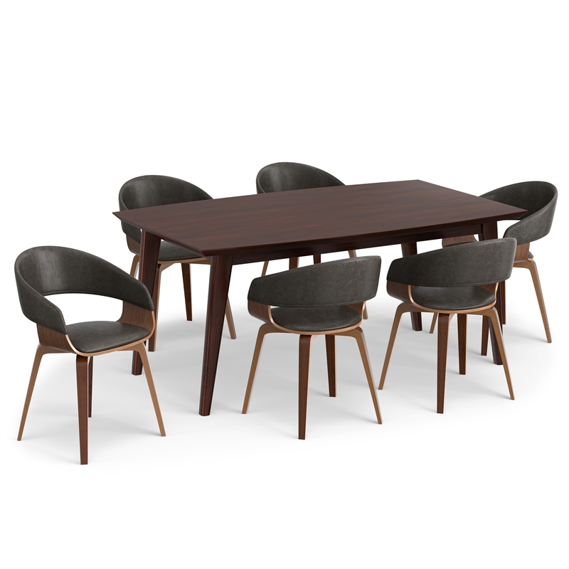 Lowell/Draper 7 Pc Dining Set with 6 Dining Chairs in Brown Vegan Faux Leather