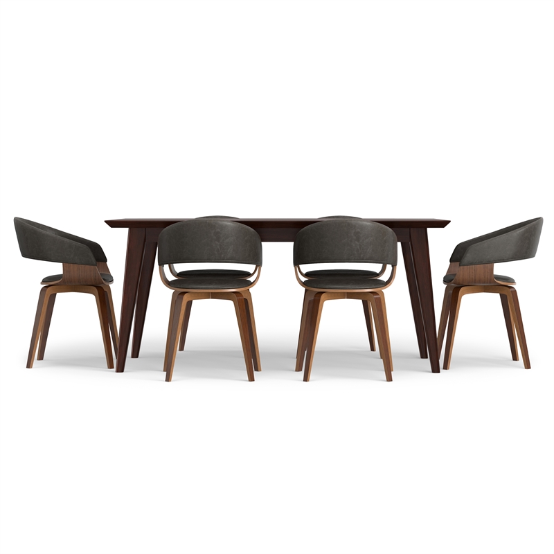 Lowell/Draper 7 Pc Dining Set with 6 Dining Chairs in Brown Vegan Faux Leather