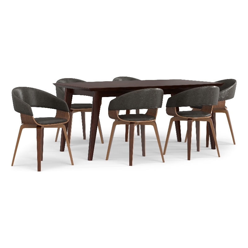 Lowell/Draper 7 Pc Dining Set with 6 Dining Chairs in Brown Vegan Faux Leather