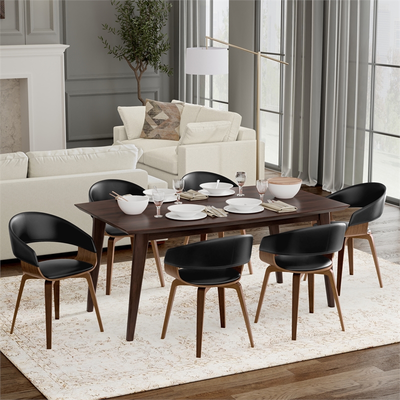 Lowell/Draper 7Pc Dining Set with 6Bentwood Dining Chairs in Black Faux Leather