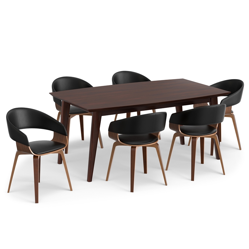 Lowell/Draper 7Pc Dining Set with 6Bentwood Dining Chairs in Black Faux Leather