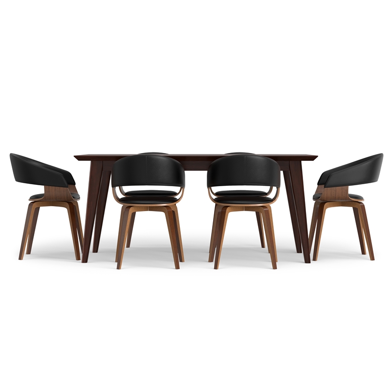 Lowell/Draper 7Pc Dining Set with 6Bentwood Dining Chairs in Black Faux Leather