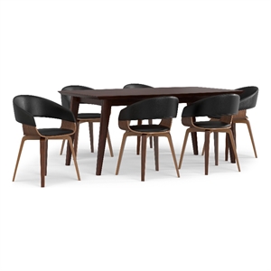 Lowell/Draper 7Pc Dining Set with 6Bentwood Dining Chairs in Black Faux Leather