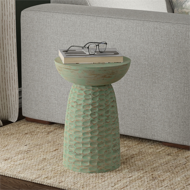 Boyd 13 inch Wide Solid Wood Contemporary Accent Table in Green Wash & Assembled