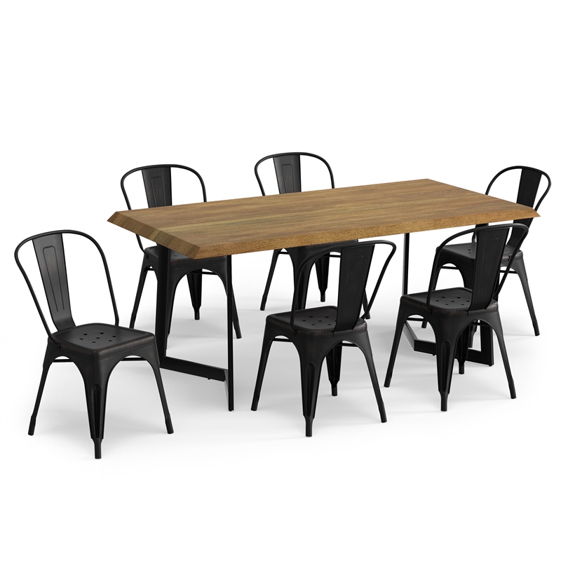 Fletcher/Watkins WOOD & Metal 7Pc Dining Set with 6Metal Dining Chairs in Multi