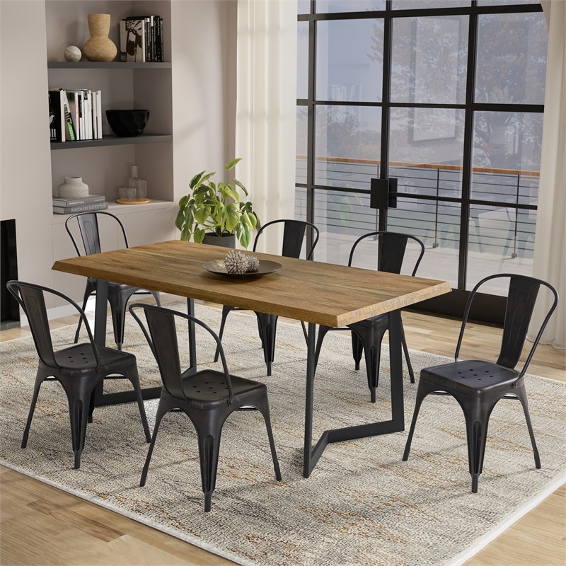 Fletcher/Watkins WOOD & Metal 7Pc Dining Set with 6Metal Dining Chairs in Multi