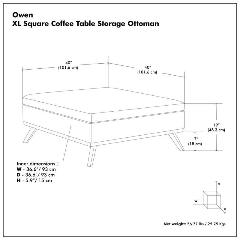 Owen 40 inch Wide Modern Square XL Coffee Table Storage Ottoman in Slate Gray