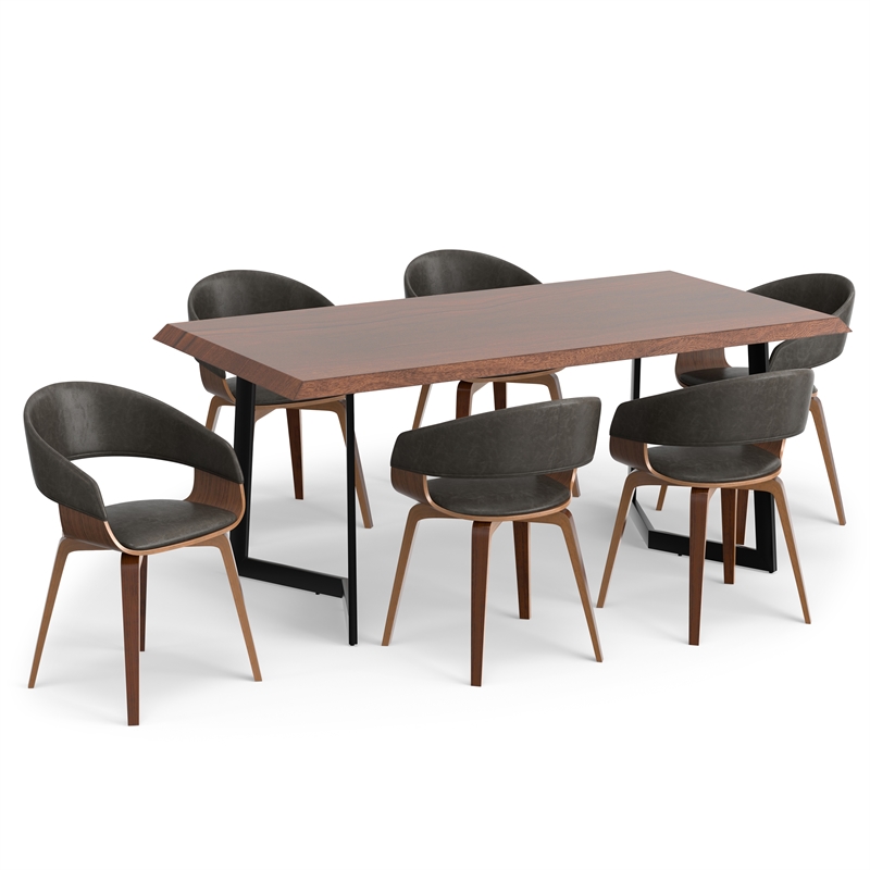 Lowell/Watkins 7 Pc Dining Set with 6 Dining Chairs in Brown Vegan Faux Leather