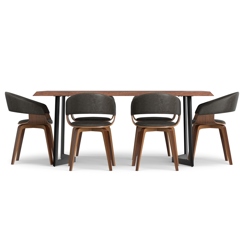 Lowell/Watkins 7 Pc Dining Set with 6 Dining Chairs in Brown Vegan Faux Leather