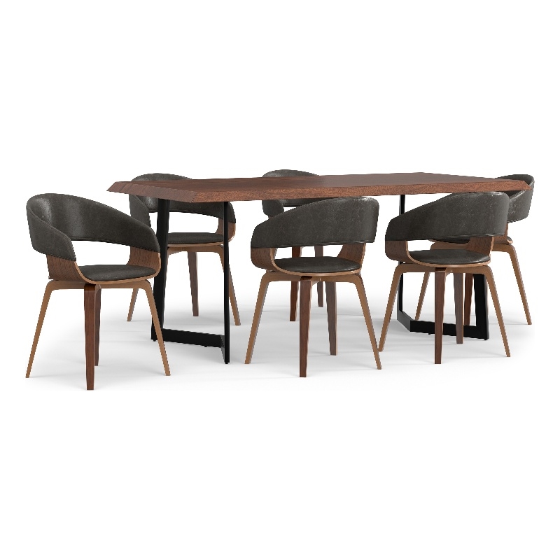Lowell/Watkins 7 Pc Dining Set with 6 Dining Chairs in Brown Vegan Faux Leather