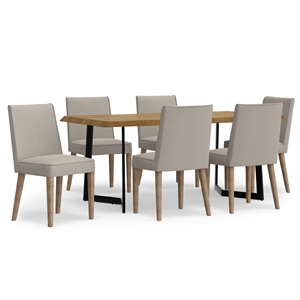 Bartow/Watkins Modern 7 PC Dining Set in Natural Woven Polyester & 72&quot WD Table