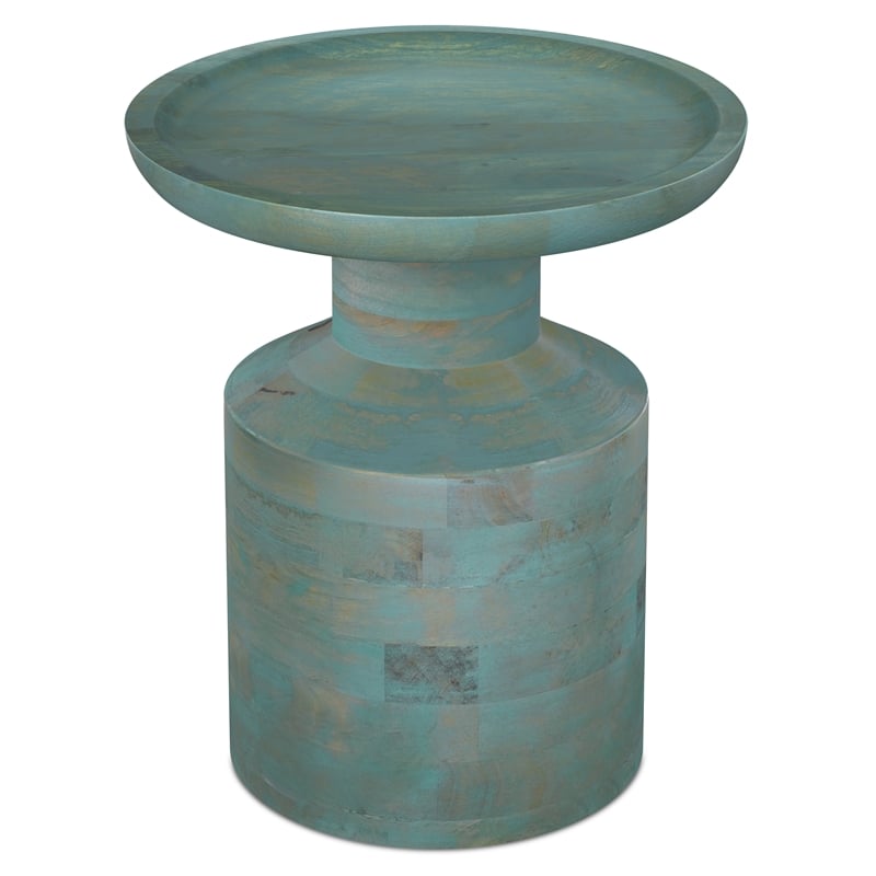 Haynes 16 inch Wide Solid Mango Boho Accent Table in Teal Wash & Assembled