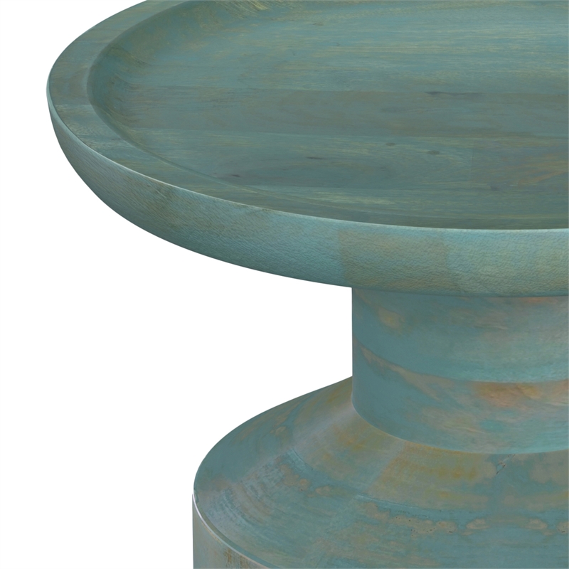Haynes 16 inch Wide Solid Mango Boho Accent Table in Teal Wash & Assembled