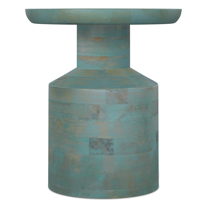 Haynes 16 inch Wide Solid Mango Boho Accent Table in Teal Wash & Assembled