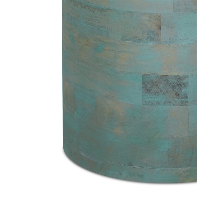 Haynes 16 inch Wide Solid Mango Boho Accent Table in Teal Wash & Assembled