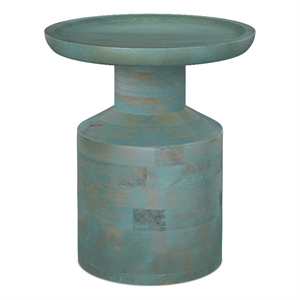 Haynes 16 inch Wide Solid Mango Boho Accent Table in Teal Wash & Assembled