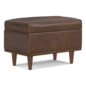 Shiloh 26&quot WD Storage Ottoman in Chestnut Brown Vegan Faux Leather & Assembled