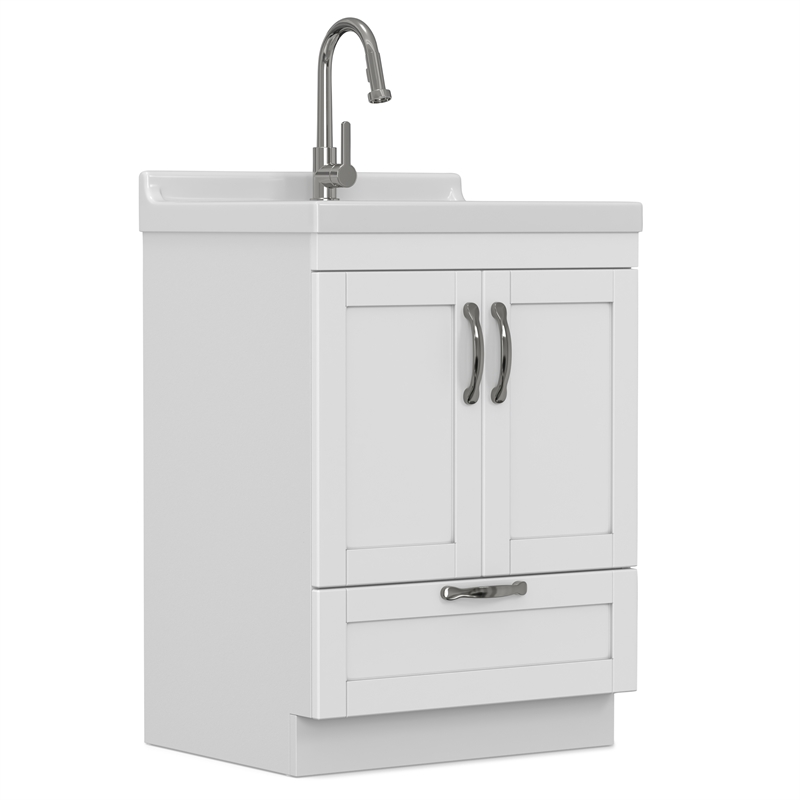 Maile 24-inch Utility Sink & Cabinet in Pure White