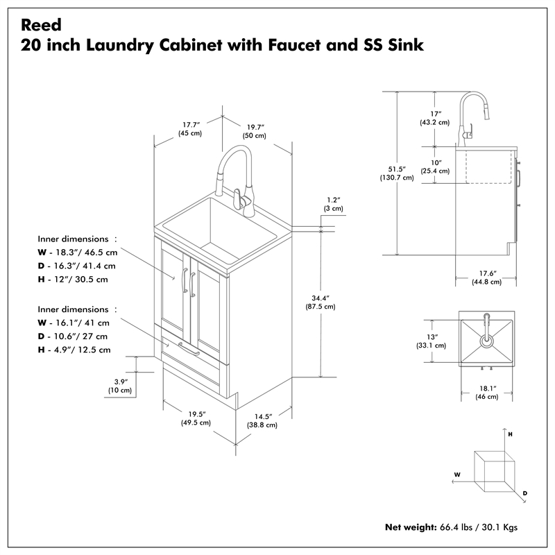 Reed 20-inch Utility Sink & Cabinet in Pure White