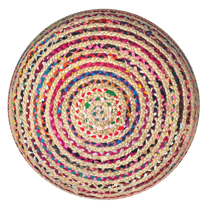 Simpli Home Margo Boho Contemporary Round Large Pouf in Multi Color