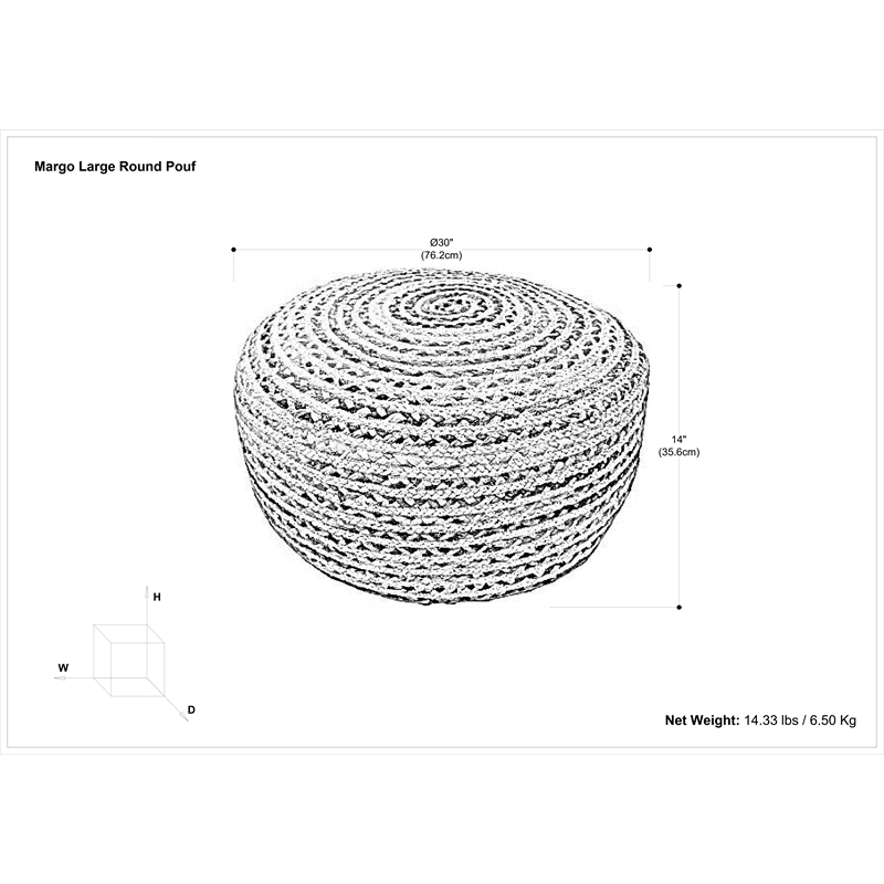 Simpli Home Margo Boho Contemporary Round Large Pouf in Multi Color