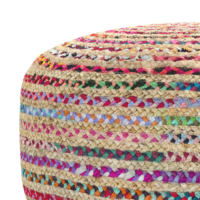 Simpli Home Margo Boho Contemporary Round Large Pouf in Multi Color