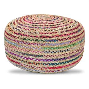 Simpli Home Margo Boho Contemporary Round Large Pouf in Multi Color