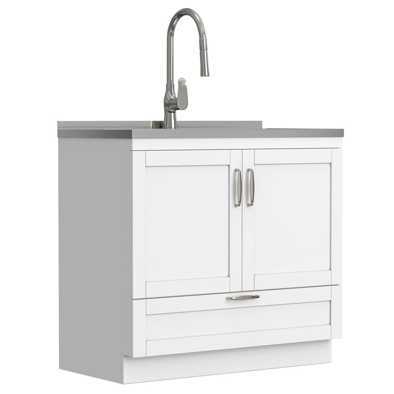 Reed 36-inch Utility Sink & Cabinet in Pure White