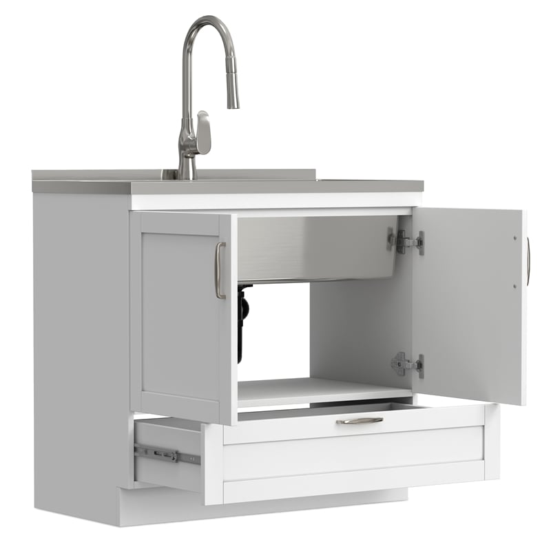 Reed 36-inch Utility Sink & Cabinet in Pure White