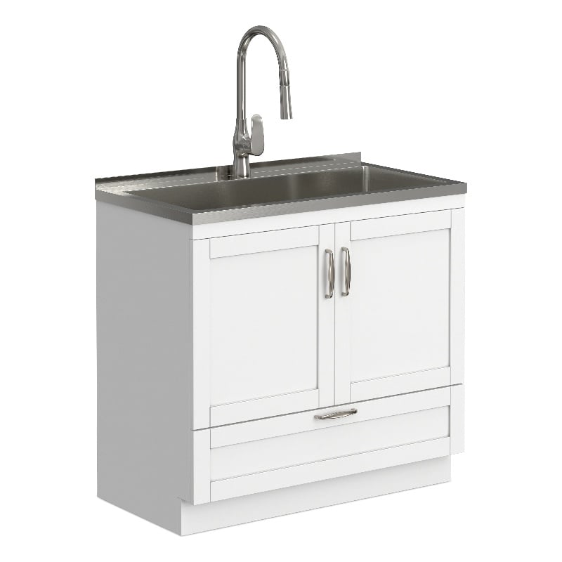 Reed 36-inch Utility Sink & Cabinet in Pure White