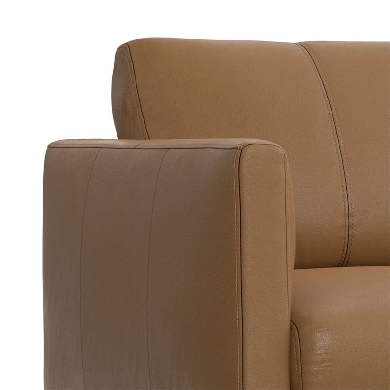 Simpli Home Stevens Modern 60 inch Wide Sofa in Butternut Brown Genuine Leather