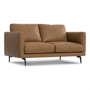 stevens modern 60 inch wide sofa in butternut brown genuine leather