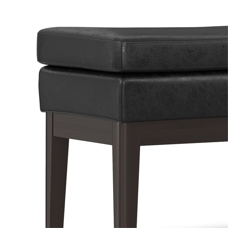 Carlson 45 inch Wide Ottoman Bench in Distressed Black Vegan Faux Leather