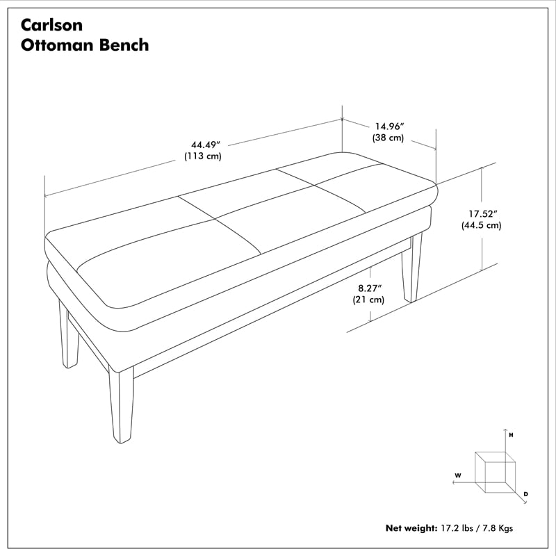 Carlson 45 inch Wide Ottoman Bench in Distressed Black Vegan Faux Leather