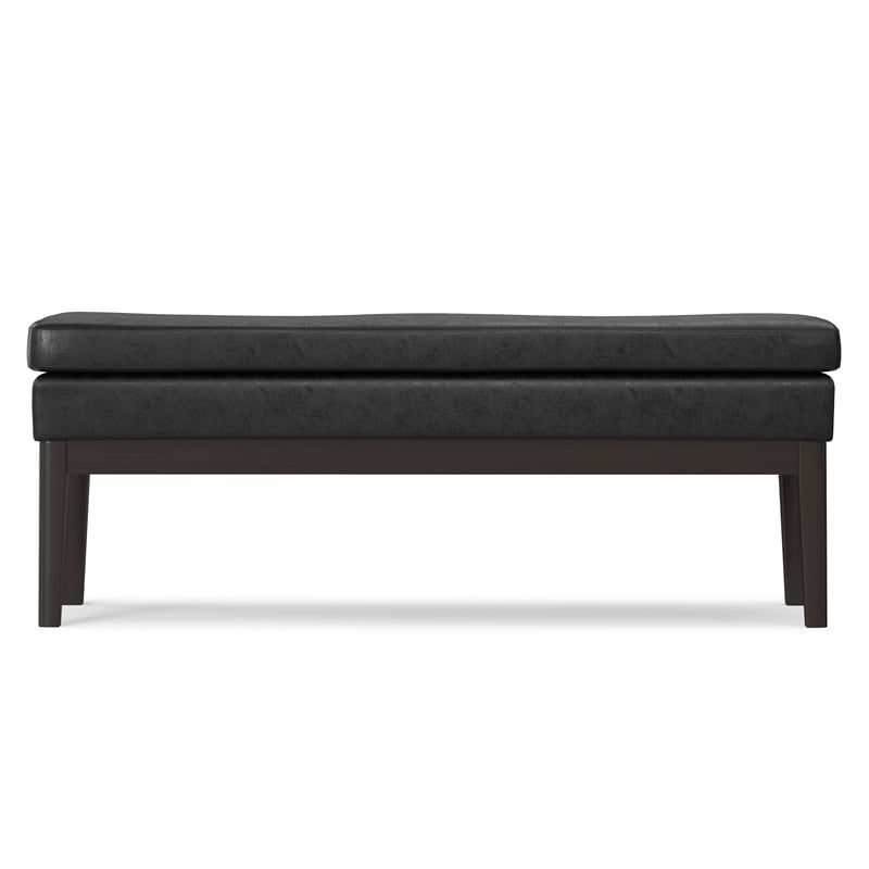 Carlson 45 inch Wide Ottoman Bench in Distressed Black Vegan Faux Leather
