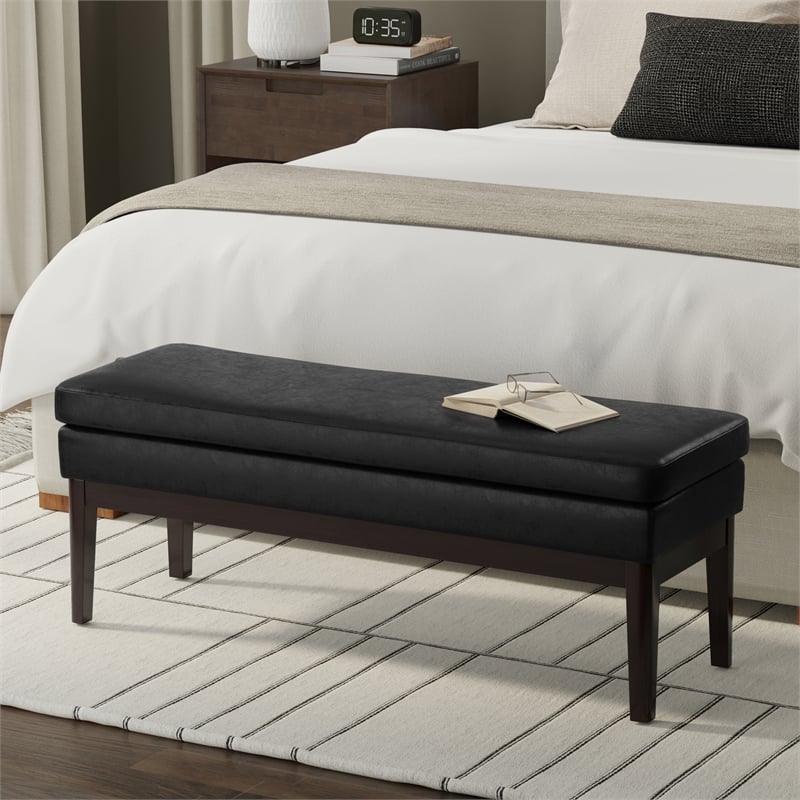Carlson 45 inch Wide Ottoman Bench in Distressed Black Vegan Faux Leather