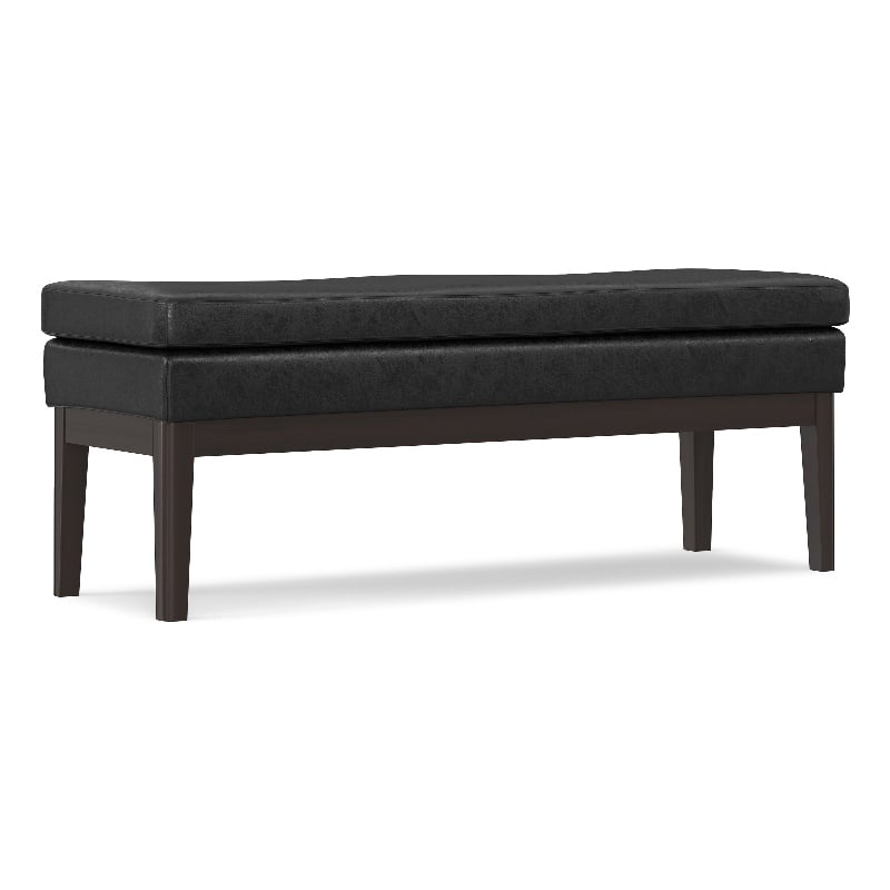 Carlson 45 inch Wide Ottoman Bench in Distressed Black Vegan Faux Leather