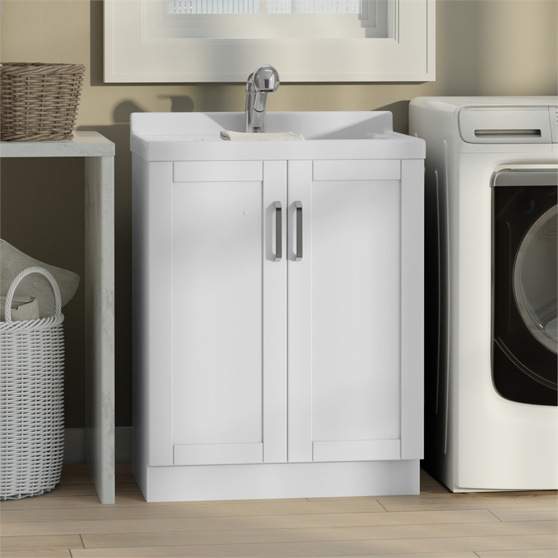 Kyle 28-inch ABS Utility Sink & Cabinet in Pure White