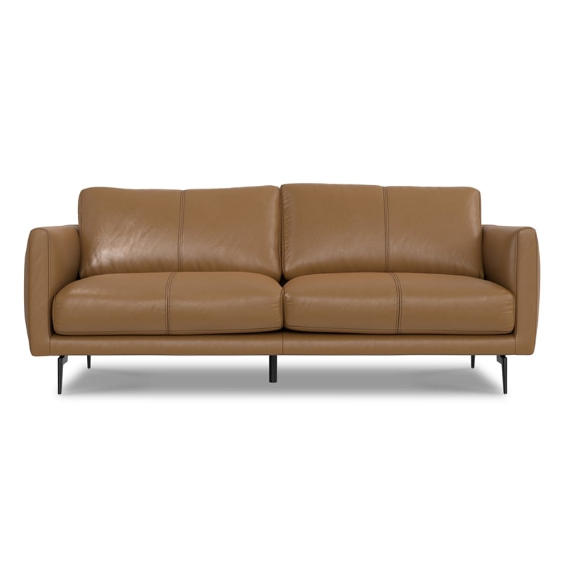 Stevens Modern 81 inch Wide Sofa in Butternut Brown Genuine Leather
