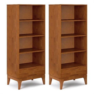 Harper 24W 4 Shelf Bookcase with Drawer (Set of 2) in Teak Brown