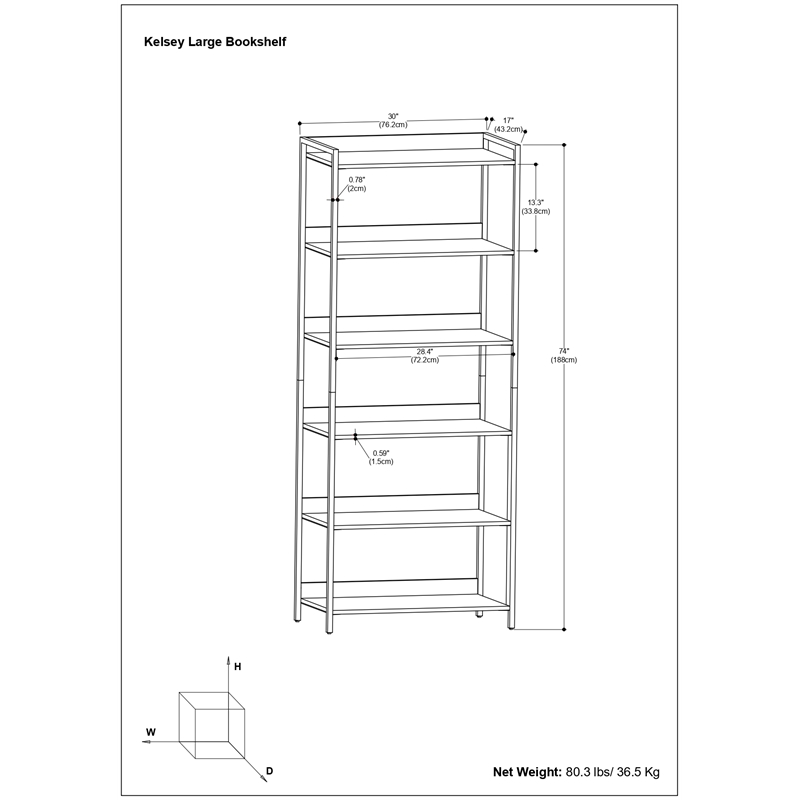 Kelsey 30W 5 Shelf Bookcase (Set of 2) in Natural