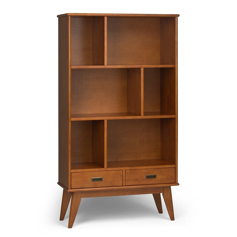 Draper 35W 6 Cubbie Bookcase with Drawer (Set of 2) in Teak Brown
