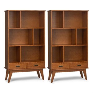 Draper 35W 6 Cubbie Bookcase with Drawer (Set of 2) in Teak Brown