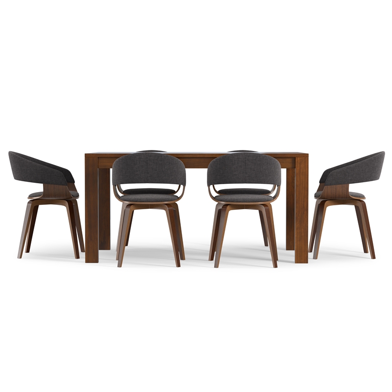 Lowell & Wilson 7-Piece Dining Set in Charcoal Gray Linen Look Fabric