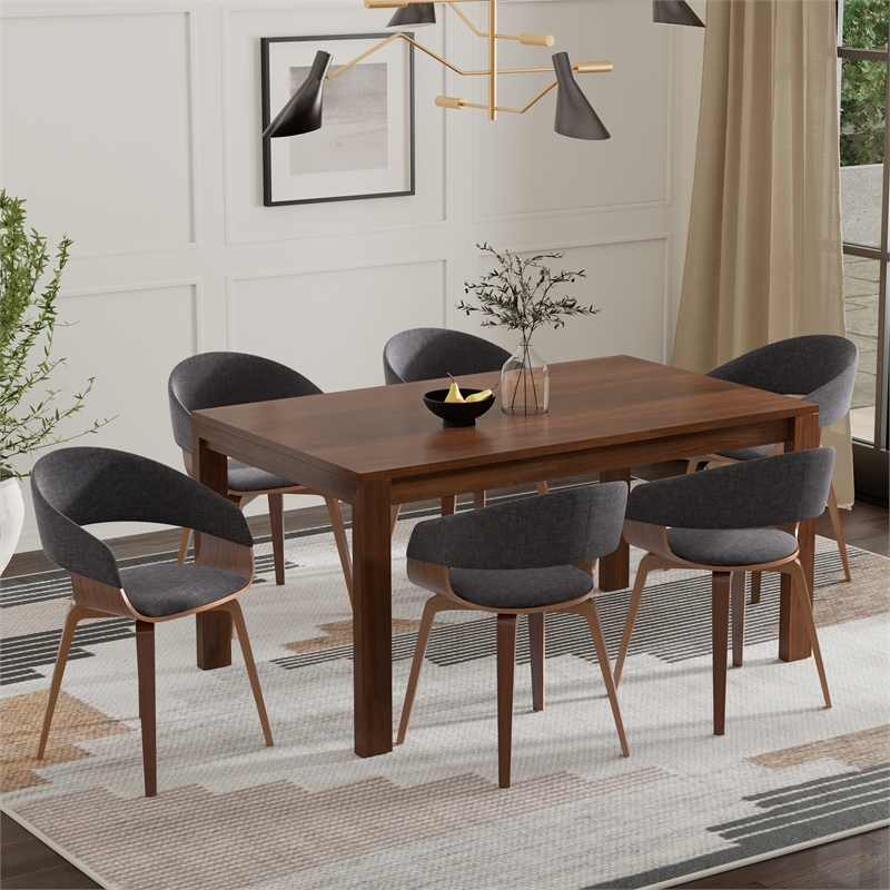 Lowell & Wilson 7-Piece Dining Set in Charcoal Gray Linen Look Fabric
