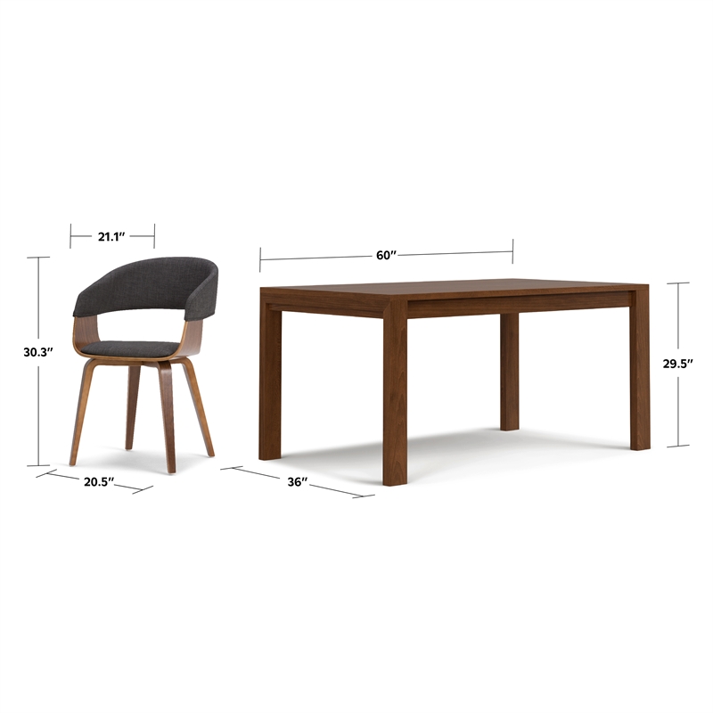 Lowell & Wilson 7-Piece Dining Set in Charcoal Gray Linen Look Fabric