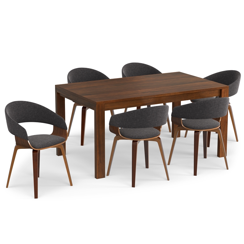 Lowell & Wilson 7-Piece Dining Set in Charcoal Gray Linen Look Fabric