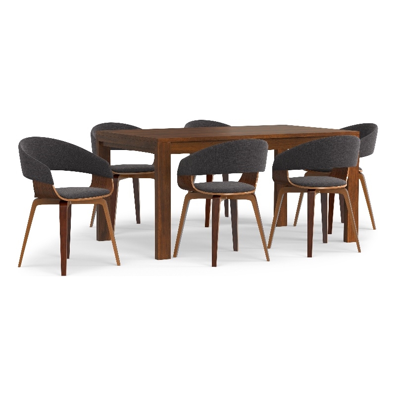 Lowell & Wilson 7-Piece Dining Set in Charcoal Gray Linen Look Fabric